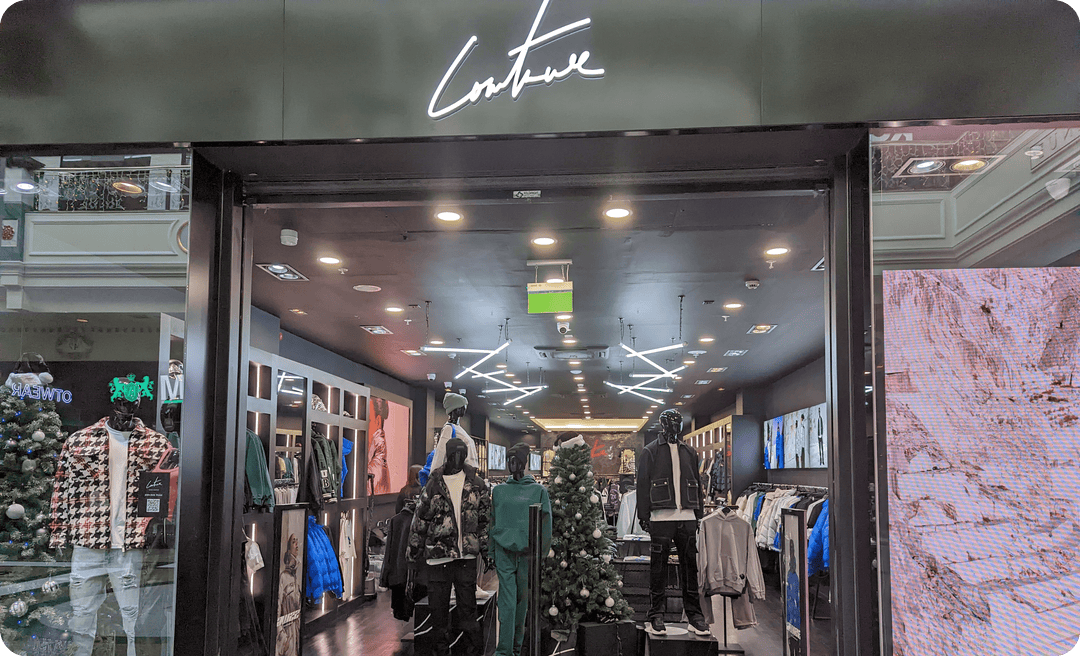 The Couture Club Entrance Doors looking into the shop front